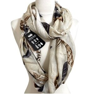 New Seashell Print Infinity Scarf Tan with Gray, Brown Shades Minimalist Coastal